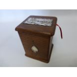 Edwardian silver mounted oak 'Bridge' box containing two packs of Society playing cards,
