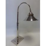 Nickel plated desk top lamp height adjustable on rectangular base, approx 59cm high.