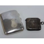 Silver cigarette case and vesta, both hallmarked Birmingham 1925, 76.3g.