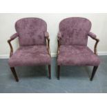 Pair of 19th century newly upholstered mahogany framed fauteuil armchairs on tapering forelegs with