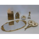 Dressing table set - twin handled 49cm mirrored tray, perfume bottle on stand with three supports,