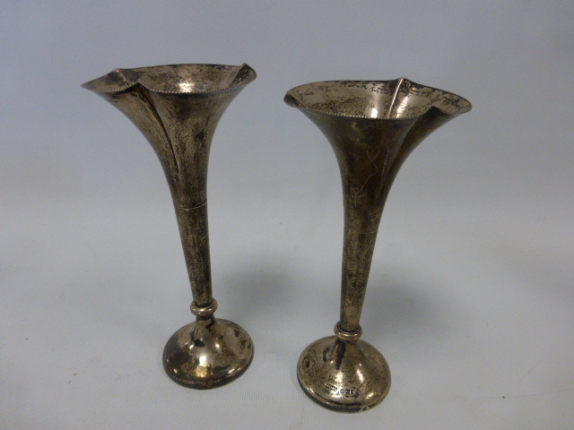 Two Edwardian silver trumpet vases hallmarked Sheffield 1906 by makers James Dixon & Sons,