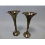 Two Edwardian silver trumpet vases hallmarked Sheffield 1906 by makers James Dixon & Sons,