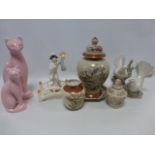 Assorted ceramics including Japanese Satsuma urn, ginger jar and tray,