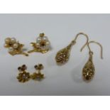 Three pairs of 9ct gold earrings, 6.8g.