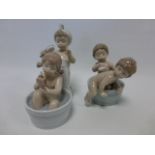 Lladro - 'Bathing Beauties' No.6457 and Twin boys bathing No.6411.