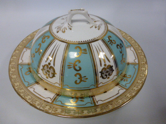 Extensive collection of 19th Century dinner and tea wares in turquoise and white with gilt - Image 4 of 4