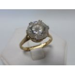 9ct gold cubic zirconia solitaire ring, size T/U, includes size reducer bar attached.