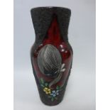 A 1950's Italian modernist Sgraffito design lava vase, signed to base, 27cms in height.