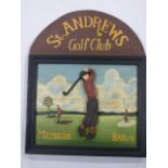 Contemporary 'St Andrews Golf Club Members Bar' sign, 41x50.5cms.