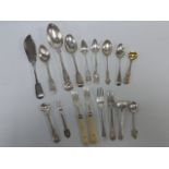 A collection of mainly silver flatware including several Georgian pieces,