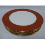 Six Royal Crown Derby 30cm plates in the Terracotta Band pattern (all seconds).