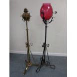 Arts & Crafts Benson style brass and copper telescopic oil lamp, the burner stamped Veritas Germany,