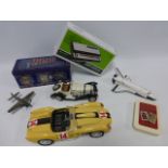 Assorted items inc dolls furniture, boxed Stylophone, Beano playing cards,