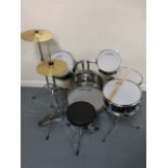 Stagg childs seven piece drum kit including stool & pair of drum sticks.