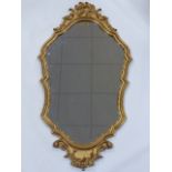 A decorative 20th century giltwood framed wall mirror with bevelled glass, 53x96cms.