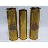 Trench Art - three shell case vases - inc Dorsetshire Regiment, and The West Riding Regiment 16.