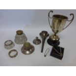 Silver Capstan inkwell hallmarked Birmingham 1924 and trumpet vase hallmarked Chester,