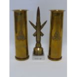 Trench Art - pair shell case vases 19.