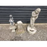 Garden statue in the form of a long haired naked girl with bird bath base 80 cm high,