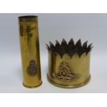 Trench Art - shell case vase First Life Guards 15.5cm high, one other for Royal Artillery.
