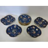 Twelve pieces of Spode Copeland T Goode & Co china with a cobalt blue ground decorated with