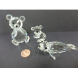 Large Swarovski Crystal Teddy Bear, smaller Koala Bear and a Seal, all with etched mark.