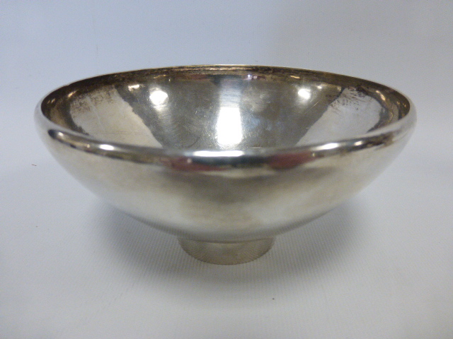 Danish silver hammered footed bowl by Georg Jensen, import marks for London 1932,