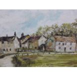 B G SHAW - oil on board of cottages at Linton, Wharfedale, signed lower right, framed 39 x 74.5cm.