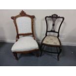 Arts & Crafts walnut chair with upholstered back and seat, on castors,