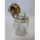 Victorian silver mounted glass dressing table jar with gilt lined hinged lid and internal glass
