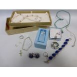 Collection of silver jewellery to include a pair of signed earrings.