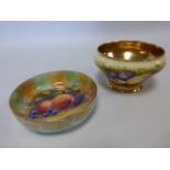 Paragon 10.5cm dish hand painted fruit signed R Waters, and similar Aynsley N Brunt bowl.