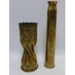 Trench Art - two shell case vases, New Zealand Regiment 30.