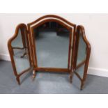 Edwardian walnut framed folding tryptic mirror, 71.5cms in height.