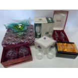 Assorted boxed crystal & glass wares inc pair of Edinburgh Crystal whisky tumblers,