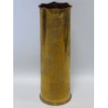 Trench Art - shell case vase 29cm high, decorated France, The Hertfordshire Regiment, Arras.