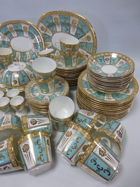 Extensive collection of 19th Century dinner and tea wares in turquoise and white with gilt - Image 2 of 4