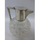 Silver mounted hob nail cut glass Claret jug,