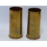 Trench Art - Two 1917 WWI brass shell cases with engraved Japanese figures, 15cms in height.