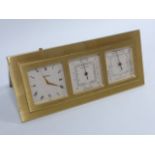 Angelus brass cased Swiss weather station desk top clock & alarm, thermometer and barometer.