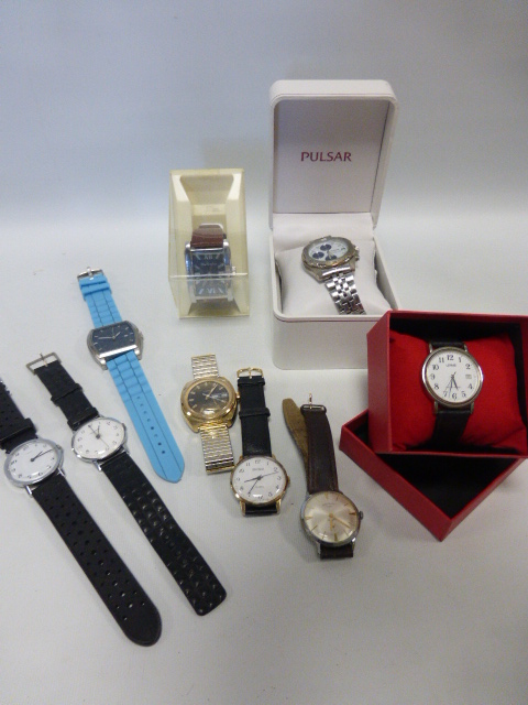 Nine Gent's wristwatches including Pulsar, Sekonda, Ben Sherman and Rotary, three boxed.