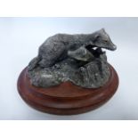 Silver model of a pair of Badgers, hallmarked Sheffield 1986, makers initials P.