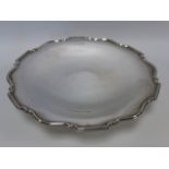 Silver footed salver with reeded rim, hallmarked Birmingham 1948 by makers Barker Brothers,