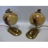 Pair of 1920/30's desk lamps with brass mounts and adjustable marbled glass shades.