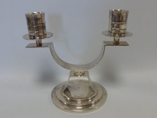 Pair of unusual Art Deco style Adie Bros silver twin branch candlesticks / candelabra, - Image 2 of 3