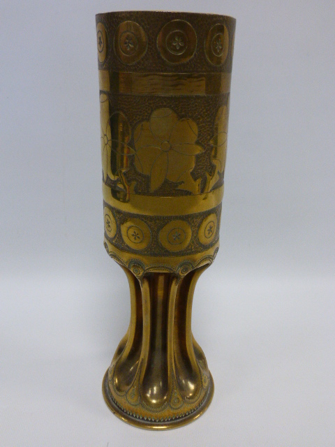 Trench Art - shell case vase 26.5cm high with Art Nouveau decoration. - Image 2 of 3
