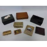 Collection of assorted small hinged boxes inc ebonised with pin cushion to top,