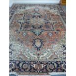 Large room sized Persian Heriz rug / carpet with central medallion within floral and foliate