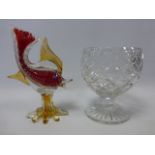 Centre-piece cut crystal footed bowl, approximately 24cm high, 19cm diameter,